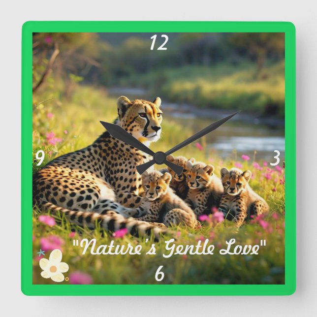 "Cheetah Family Moment" Square Wall Clock (Front)