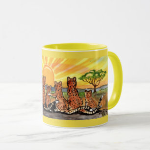 Cheetah Family Sunrise Bright Designer Mug