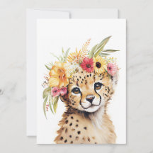 Cheetah Flower Crown Art Watercolor Safari Floral