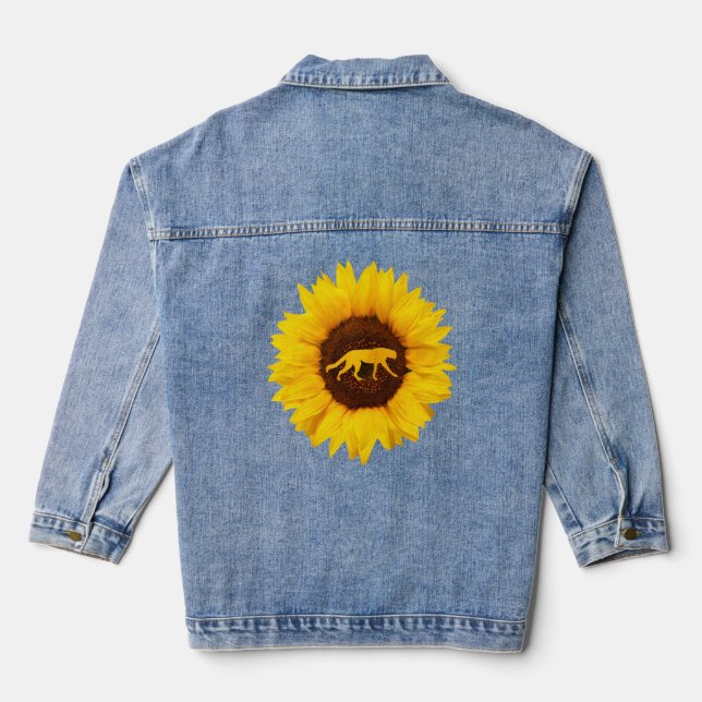 Cheetah  For Women Men Cougar Canine Sunflower  Denim Jacket (Back)