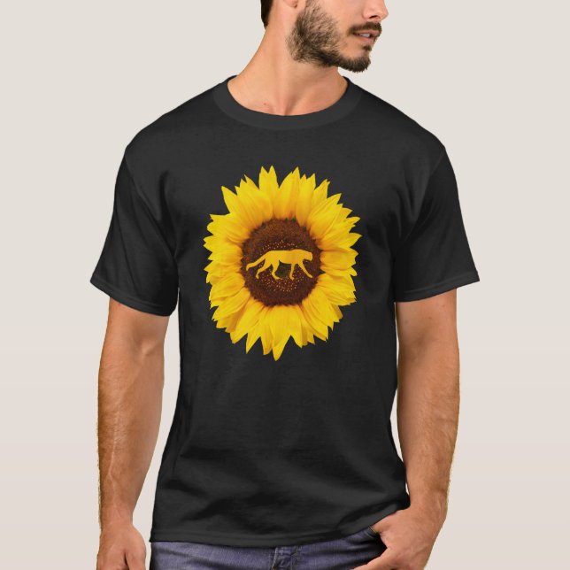 Cheetah  For Women Men Cougar Canine Sunflower T-Shirt (Front)
