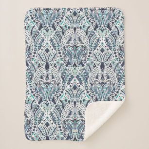 CHEETAH FRIEND Ikat Tribal Indigo Blue Sherpa Blanket