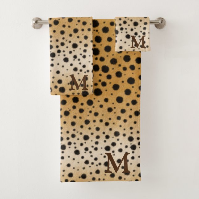 Cheetah Fur Realistic Animal Print Brown Monogram Bath Towel Set (Insitu)