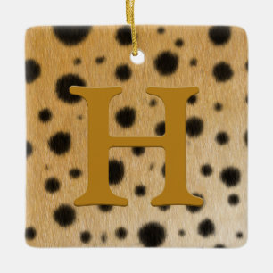 Cheetah Fur Tan Monogram & Custom Message Ceramic Ornament