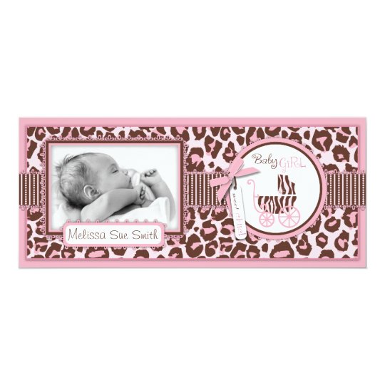 Cheetah Girl Tall Announcement Card Pink