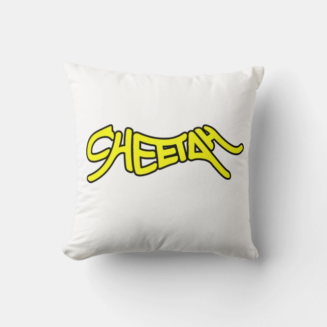 Cheetah Graffiti Style Typography Bold Yellow Cushion (Front)