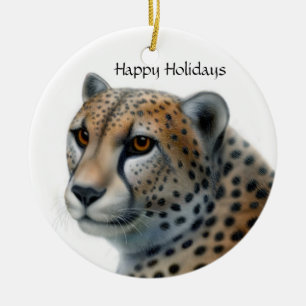 Cheetah, Happy Holidays Ceramic Ornament