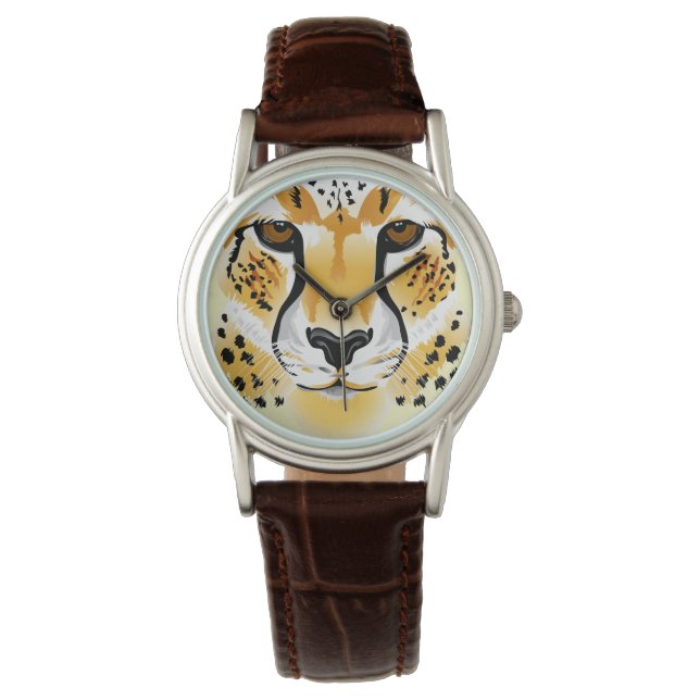 cheetah head close-up illustration watch (Front)