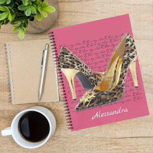 Cheetah Heels Fancy Gold Shoes Pink Notebook