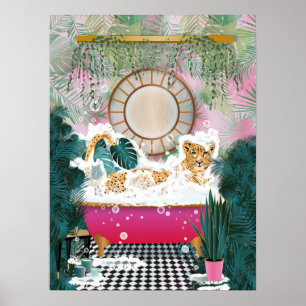 Cheetah in Bathtub, Animal Bathroom Wall Art