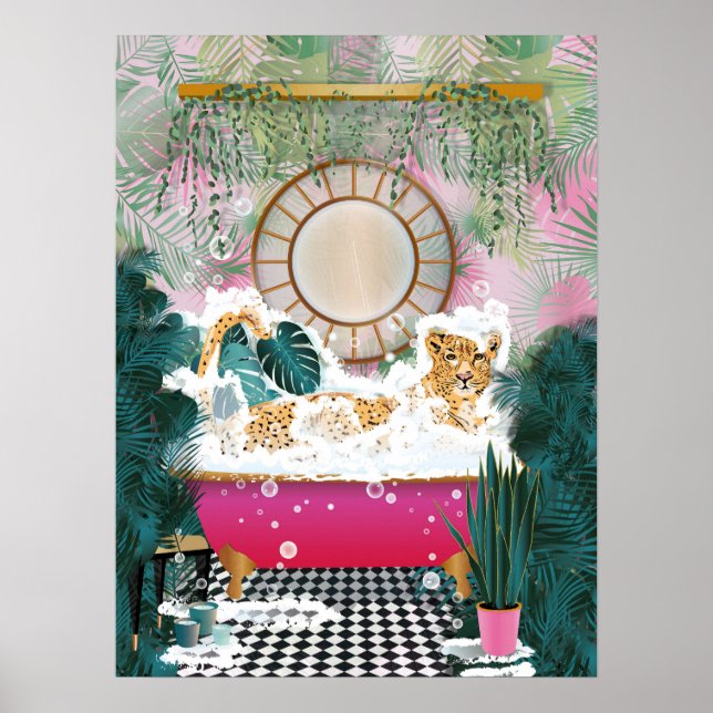 Cheetah in Bathtub, Animal Bathroom Wall Art (Front)