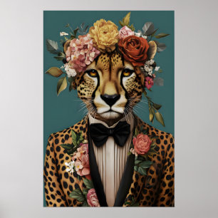 Cheetah In Suit Poster, Cheetah Portrait, Cheetah Poster