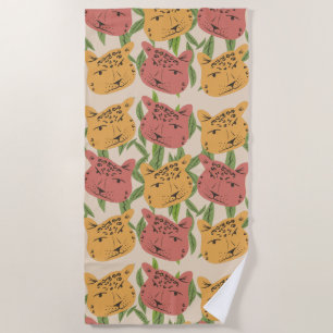 Cheetah Jungle Plants Greenery Coral Green Beach Towel