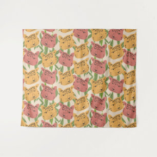 Cheetah Jungle Plants Greenery Coral Green Tapestry