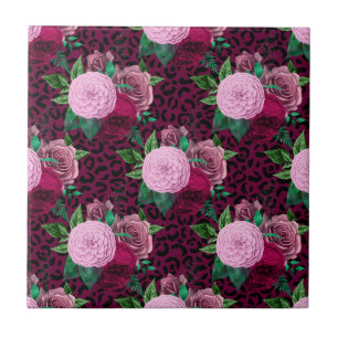 Cheetah Leopard Floral Flower Pattern Ceramic Tile