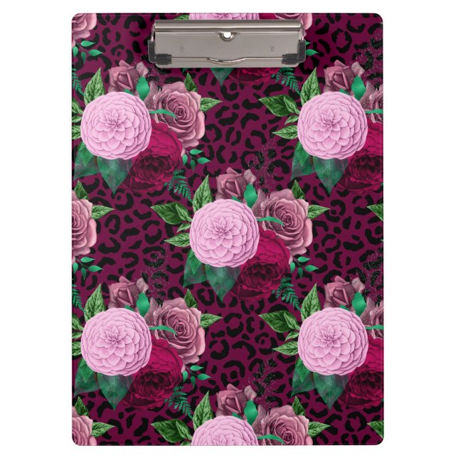 Cheetah Leopard Floral Flower Pattern Clipboard (Front)