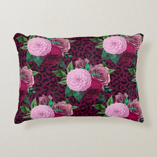 Cheetah Leopard Floral Flower Pattern Decorative Cushion (Front)
