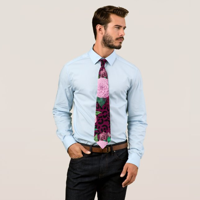 Cheetah Leopard Floral Flower Pattern Tie (In Situ)