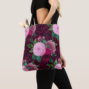 Cheetah Leopard Floral Flower Pattern Tote Bag