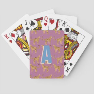 Cheetah, leopard monogrammed pink  playing cards