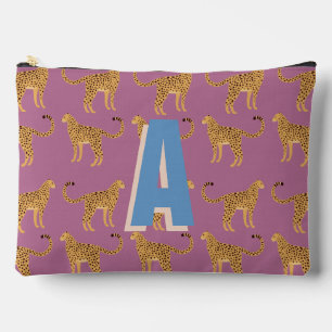 Cheetah, leopard pink monogrammed accessory pouch
