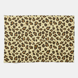 Cheetah Leopard Print Black Brown Spots Pattern Tea Towel