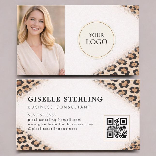Cheetah Leopard Print Logo Photo QR Code Business Card (Creator Uploaded)