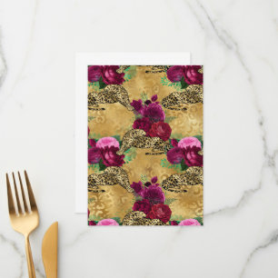 Cheetah Leopard Red Rose Floral Flower Pattern Menu