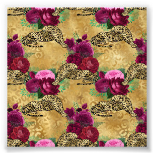 Cheetah Leopard Red Rose Floral Flower Pattern Photo Print