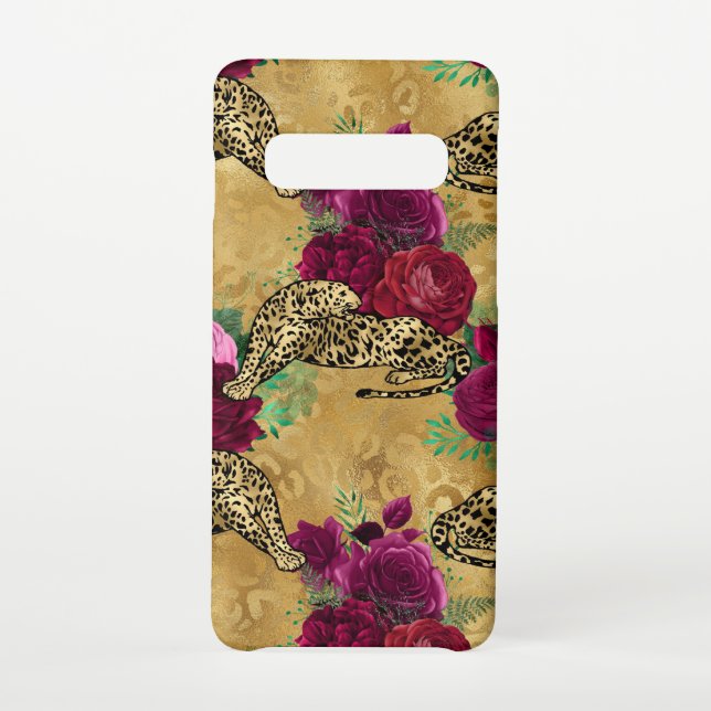 Cheetah Leopard Red Rose Floral Flower Pattern Samsung Galaxy Case (Back)