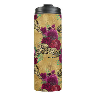 Cheetah Leopard Red Rose Floral Flower Pattern Thermal Tumbler