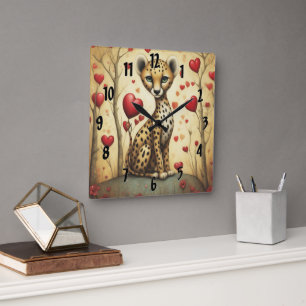 Cheetah Love 3 Square Wall Clock