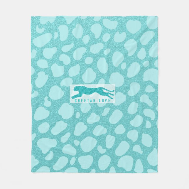 Cheetah Love - Turquoise Glitters Simulated  Fleece Blanket (Front)