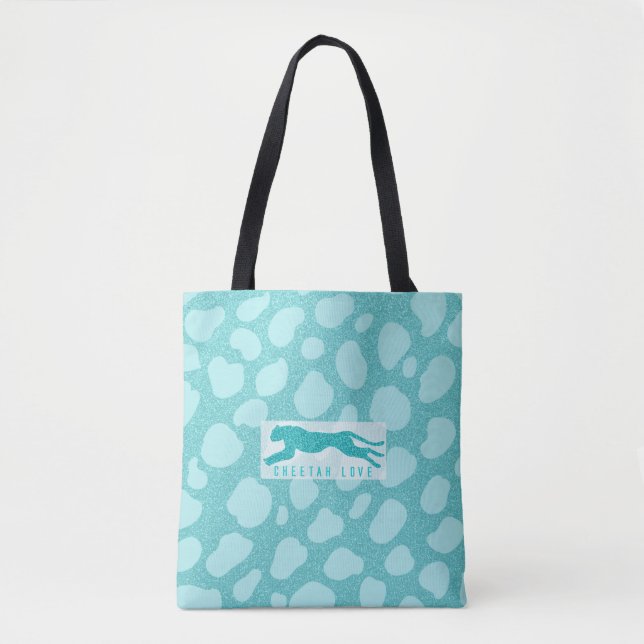 Cheetah Love - Turquoise Glitters Simulated  Tote Bag (Front)