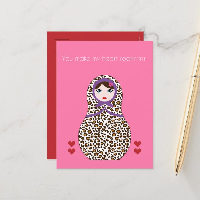 Cheetah Matryoshka valentines card (Front/Back In Situ)