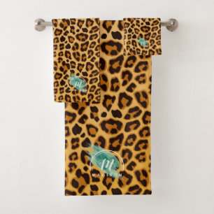 Cheetah Monogram Leather and Leopard Pattern Bath  Bath Towel Set