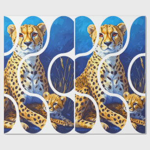 Cheetah Mother and Cub Wildlife Design Wrapping Paper