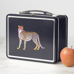 Cheetah Mother with Cubs Motif Predator Cat Animal Metal Lunch Box