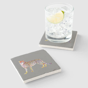 Cheetah Mother with Cubs Motif Predator Cat Animal Stone Coaster