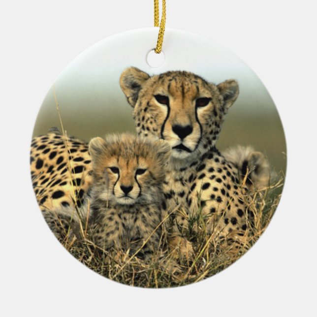 Cheetah Mum and Cub Ornament (Front)