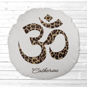  Cheetah Om Symbol Meditation Yoga Round Pillow