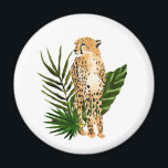 Cheetah Outlook Magnet<br><div class="desc">Cheetah Outlook I by Annie Warren. A cheetah in a watercolor style looks on with tropical green leaves in the background. | 164730Z</div>