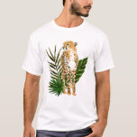 Cheetah Outlook T-Shirt<br><div class="desc">Cheetah Outlook I by Annie Warren. A cheetah in a watercolor style looks on with tropical green leaves in the background. | 164730Z</div>