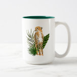 Cheetah Outlook Two-Tone Coffee Mug<br><div class="desc">Cheetah Outlook I by Annie Warren. A cheetah in a watercolor style looks on with tropical green leaves in the background. | 164730Z</div>