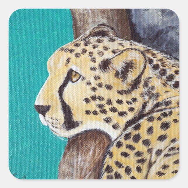 Cheetah Painting Square Sticker (Front)