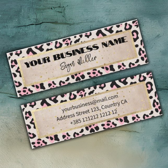 Cheetah Pattern And Gold Vintage Mini Business Card (Creator Uploaded)