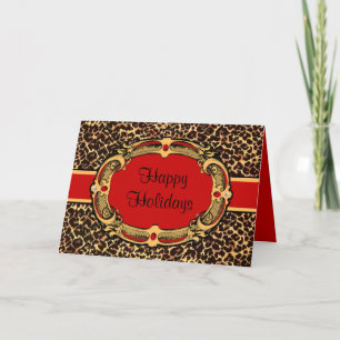Cheetah Pattern Red Label Holiday Card