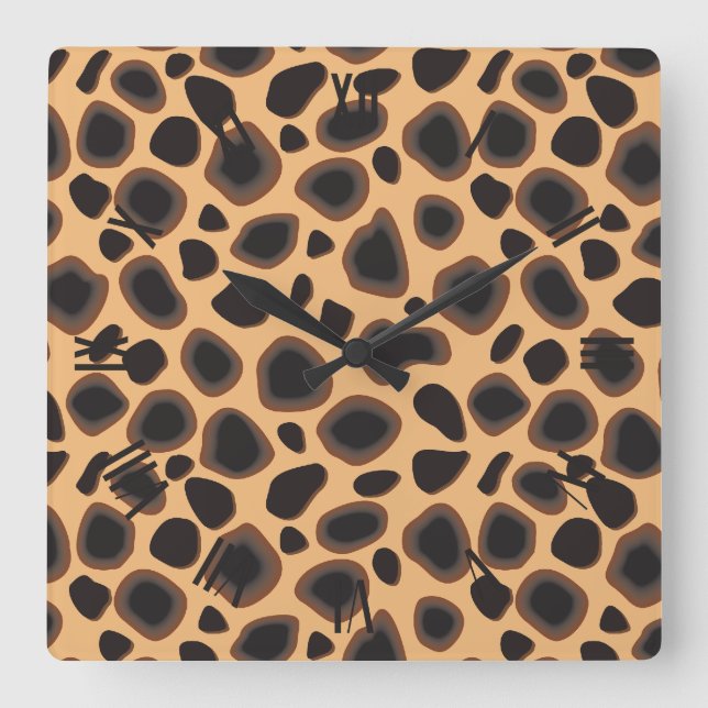 Cheetah Pattern Square Wall Clock (Front)