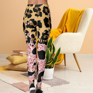 Cheetah Pattern Wild Print Spots Brown Pink Black  Leggings