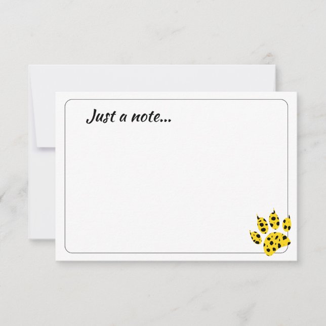 Cheetah Paw Print Custom Just a Note  Thank You Card (Front)